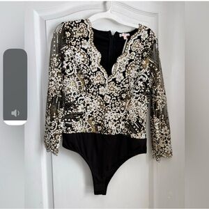 Luxxel Black and Gold Long Sleeved Bodysuit